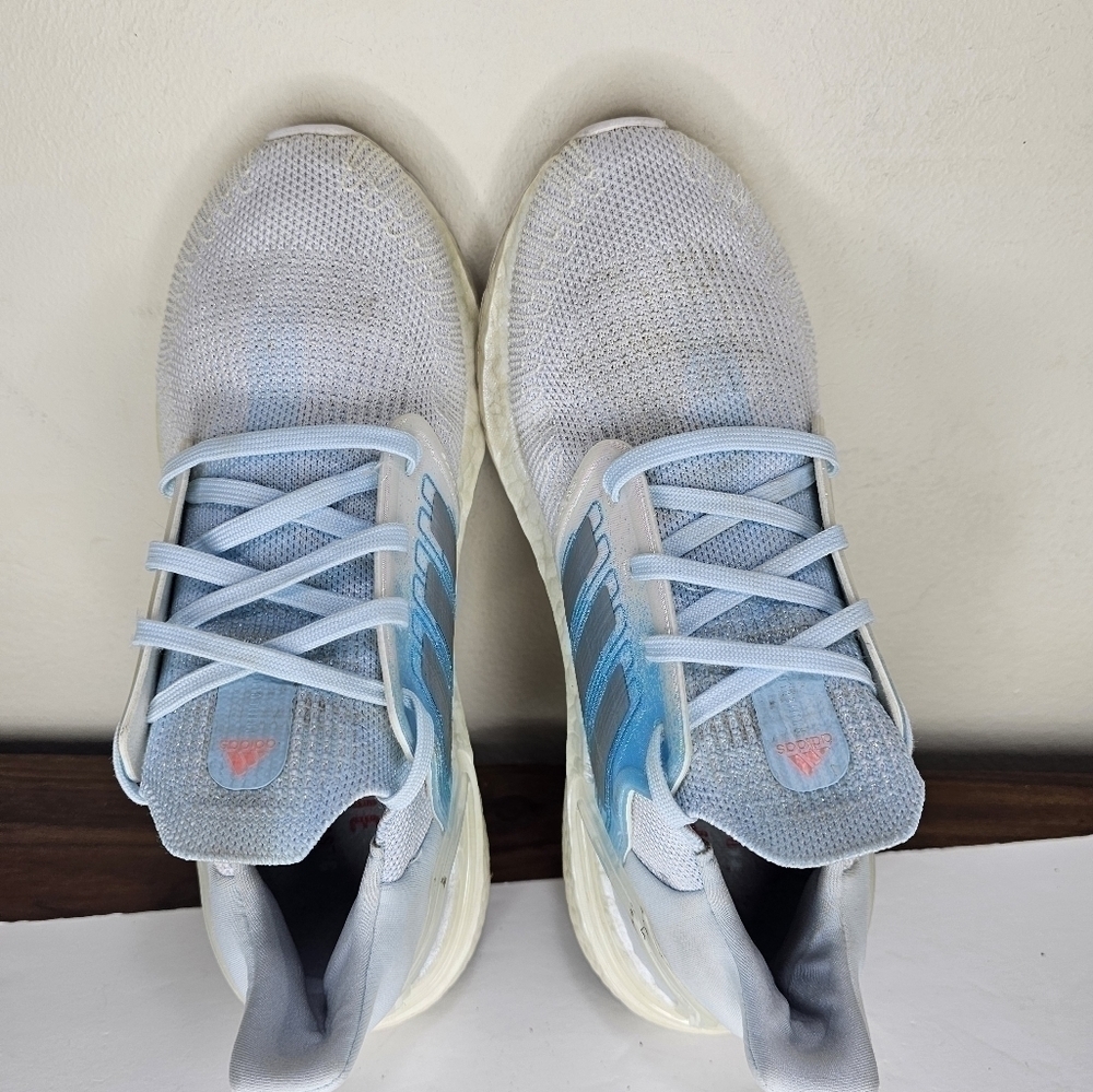 Adidas Ultra Boost 20 Womens FV8336 White Silver Metallic Sky Shoes Size 8 - Picture 6 of 7